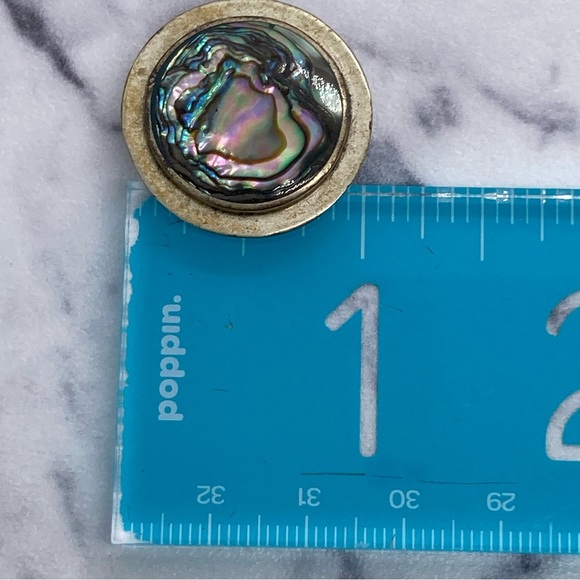 Vintage Round Alpaca Mexico Clip On Abalone Shell Earrings - Picture 3 of 5